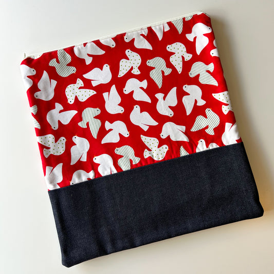 Cross Stitch Zippered Project Bag - Red with White Doves
