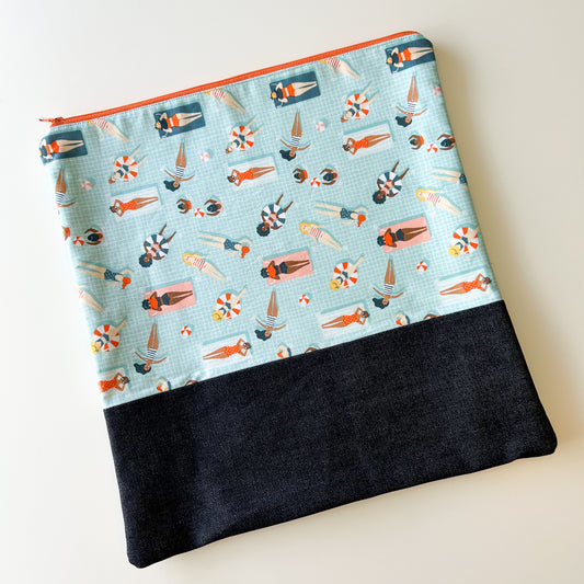 Cross Stitch Zippered Project Bag - Blue Lounging Poolside