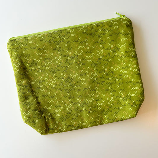 Sock Project Bag - Green & Gold Cross Stitches