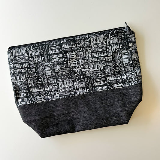 Denim - Shawl Zippered Project Bag - Blk/White Wine Labels