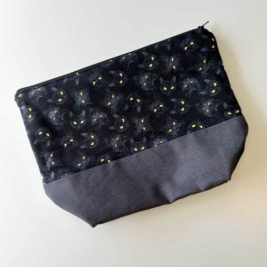 Denim - Shawl Zippered Project Bag - Black Cats
