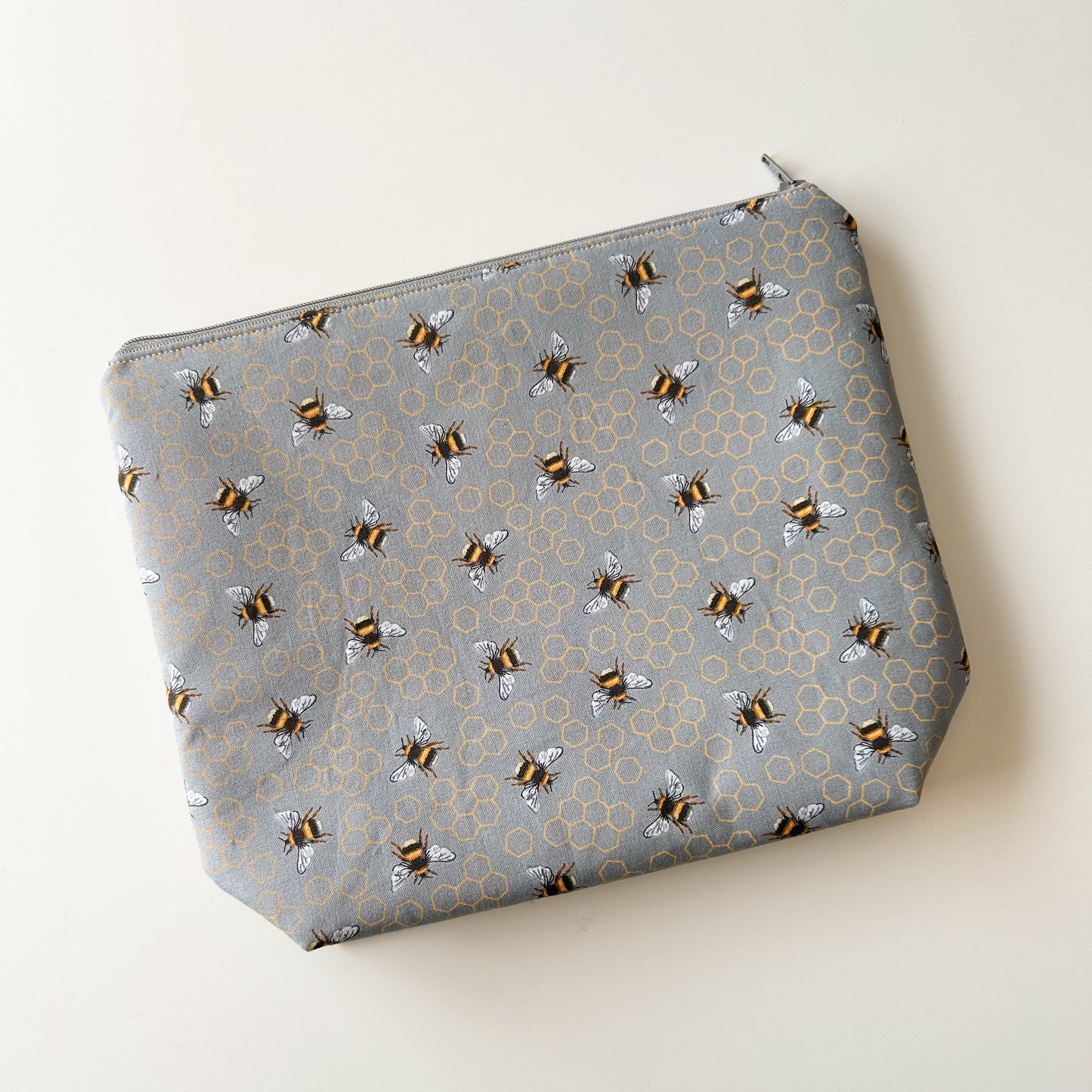 Sock Project Bag - Grey with Busy Bees