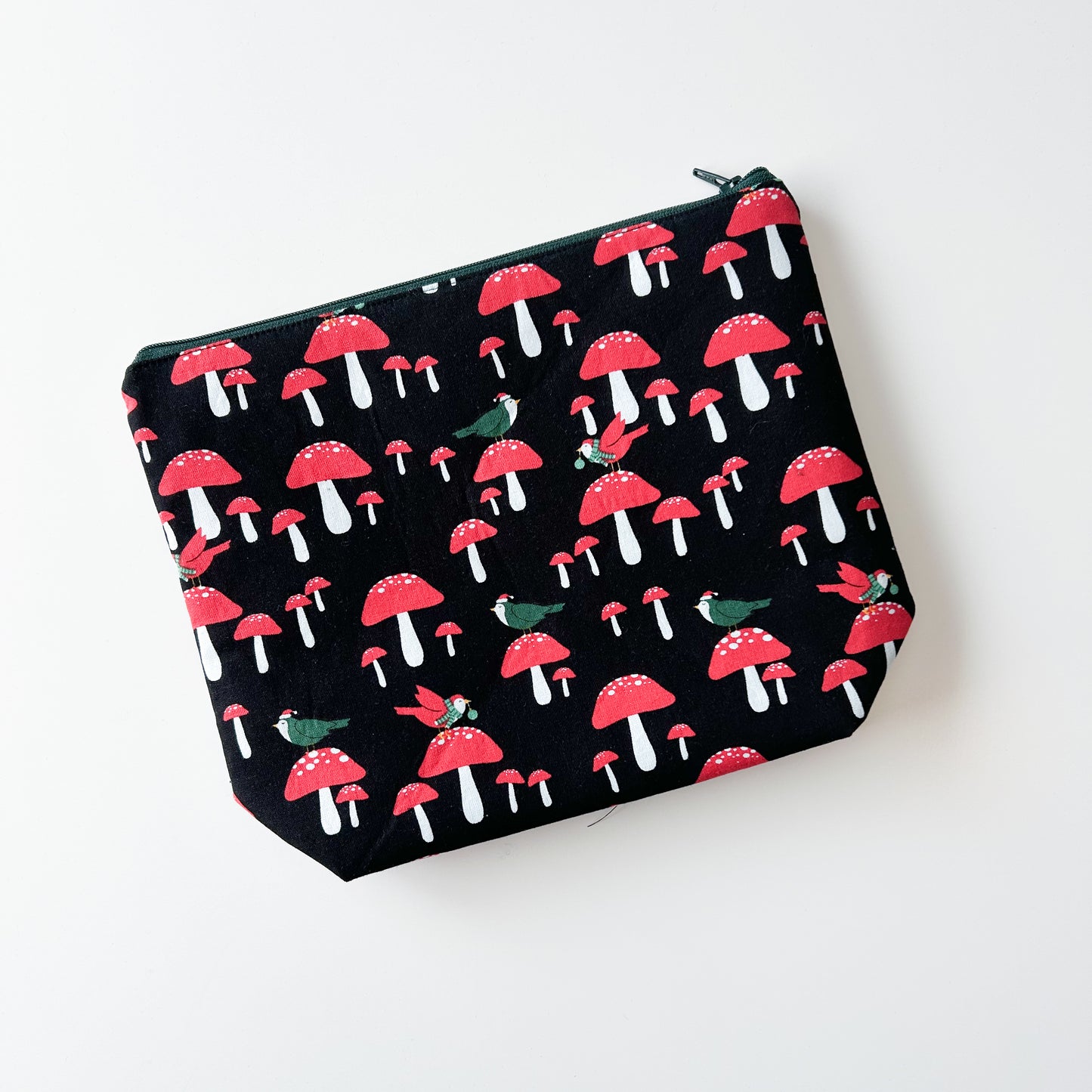 Sock Project Bag - Red Mushrooms and Birds at Night