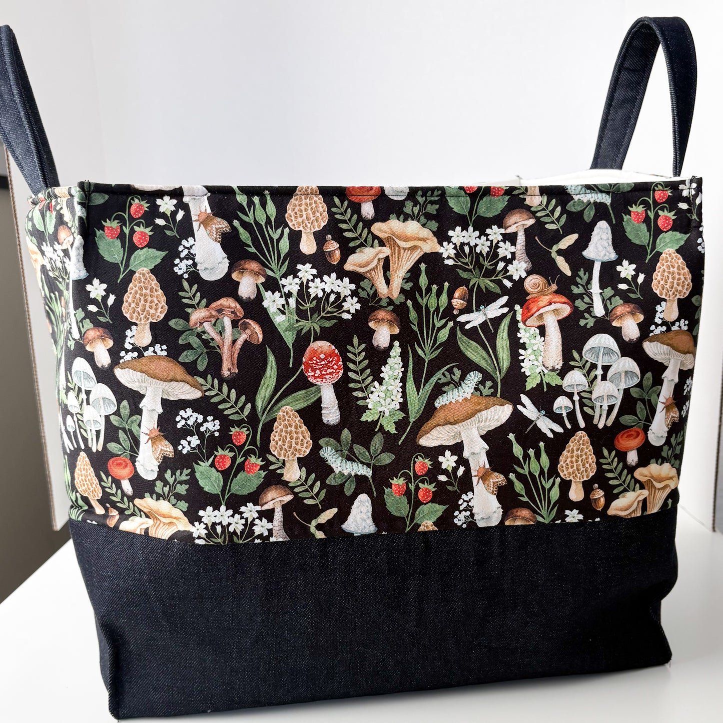 Mushrooms w/ Black Background - Project Bag/Craft Organizer Bucket