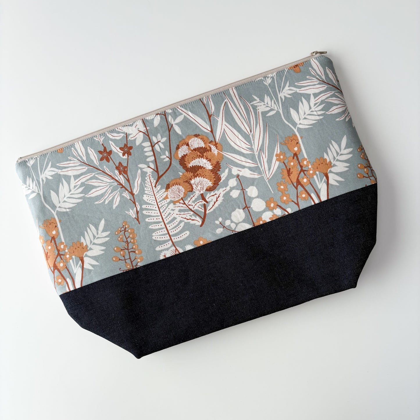 Denim - Sweater Zippered Project Bag - Meadow Flowers on Grey
