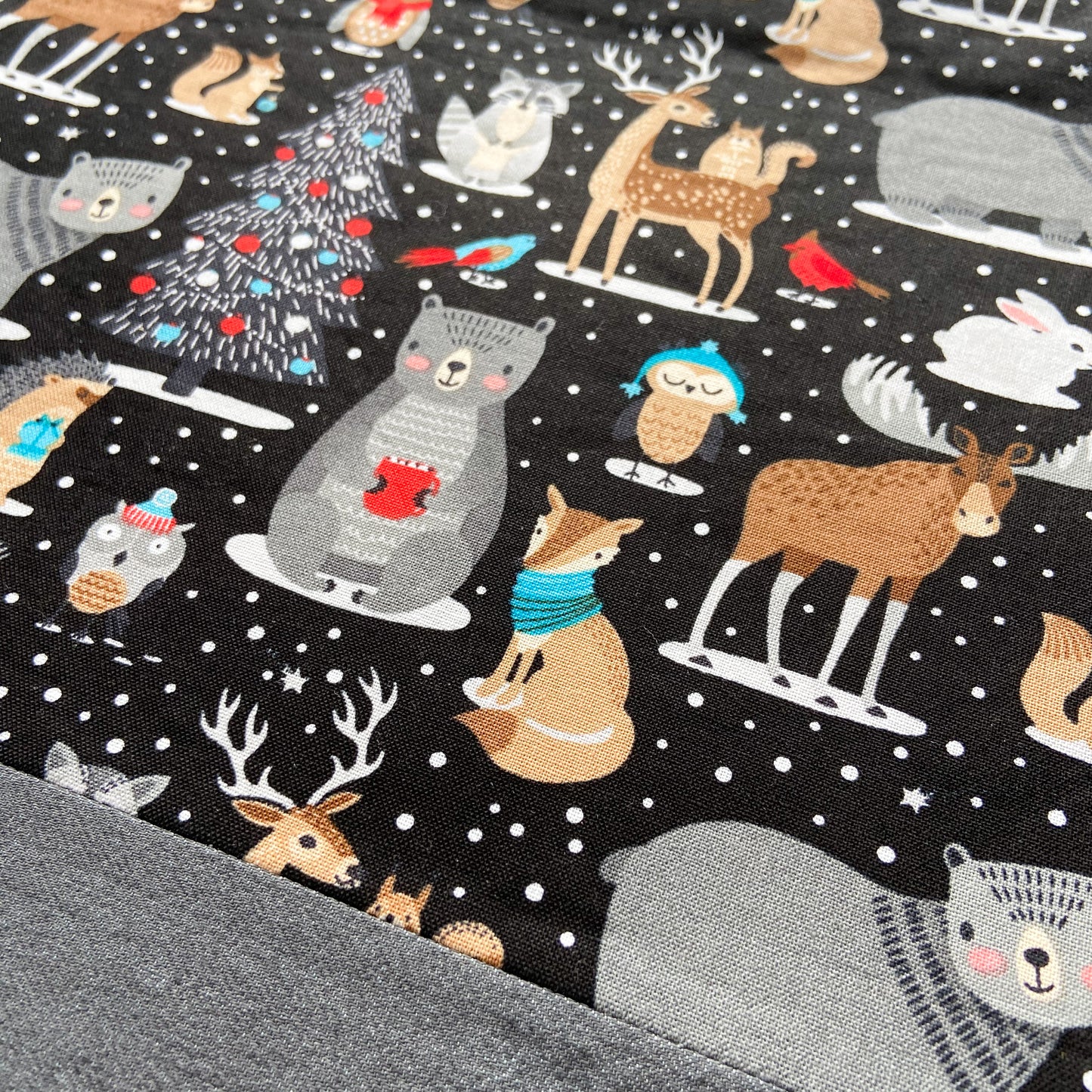 Cross Stitch Zippered Project Bag - Black with Woodland Critters