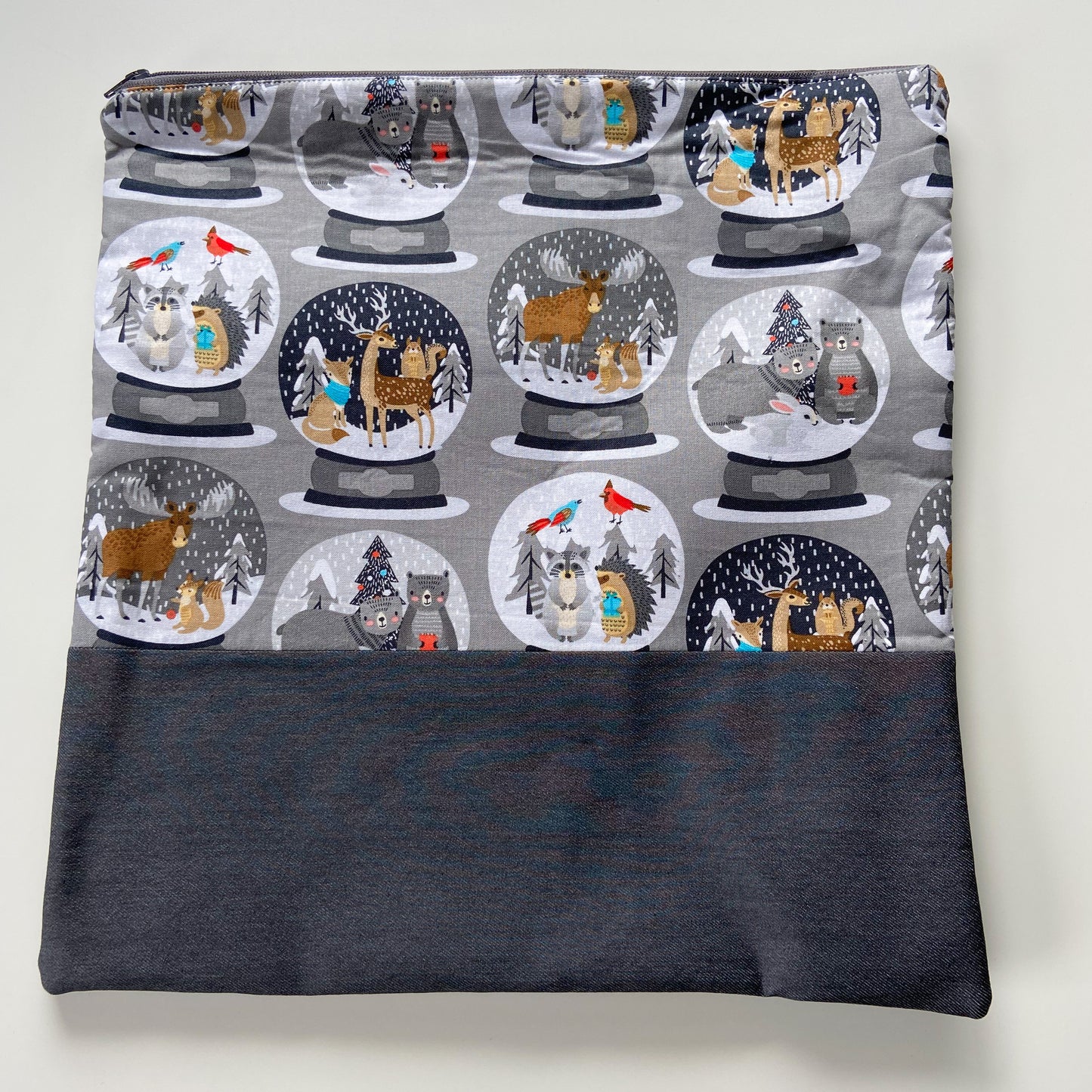 Cross Stitch Zippered Project Bag - Woodland Snow Globes