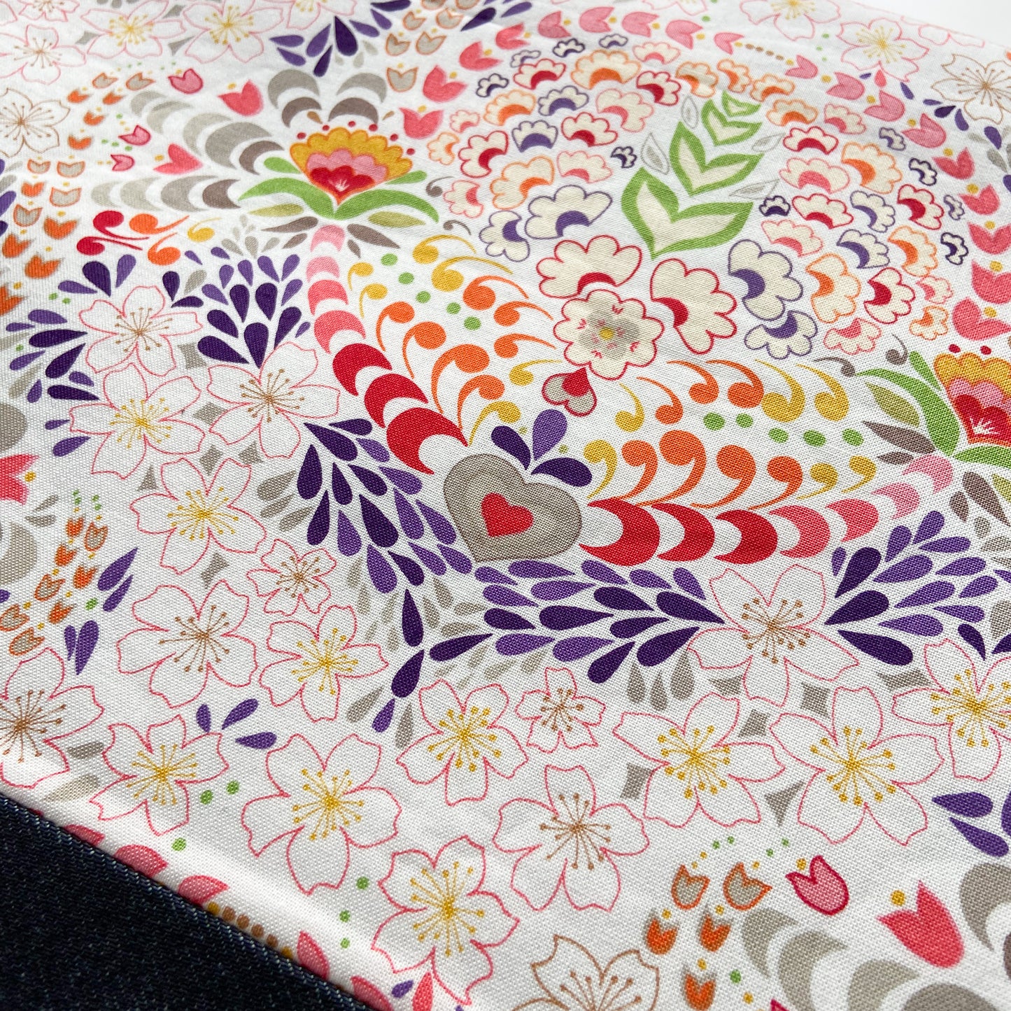 Cross Stitch Zippered Project Bag - White with Floral Design