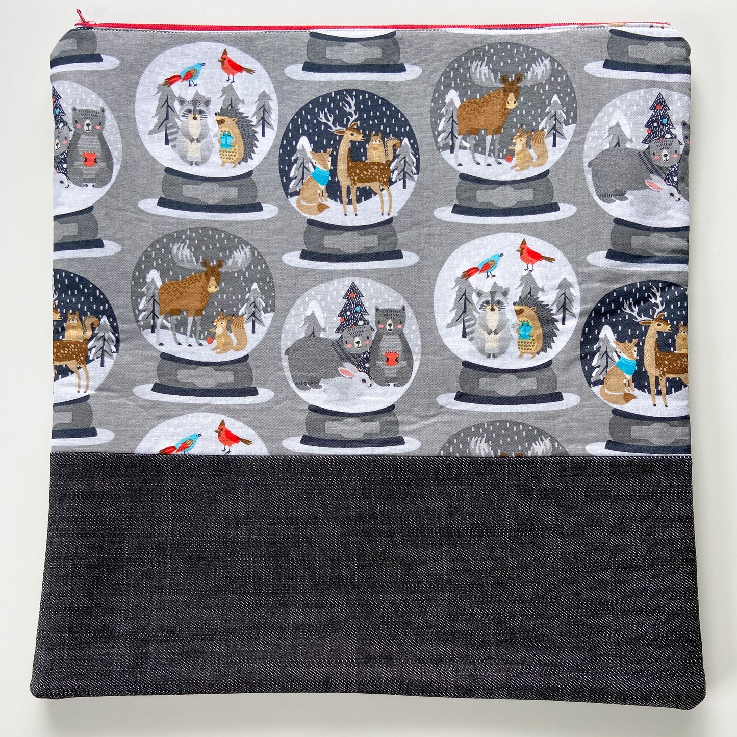 Cross Stitch Zippered Project Bag - Woodland Snow Globes