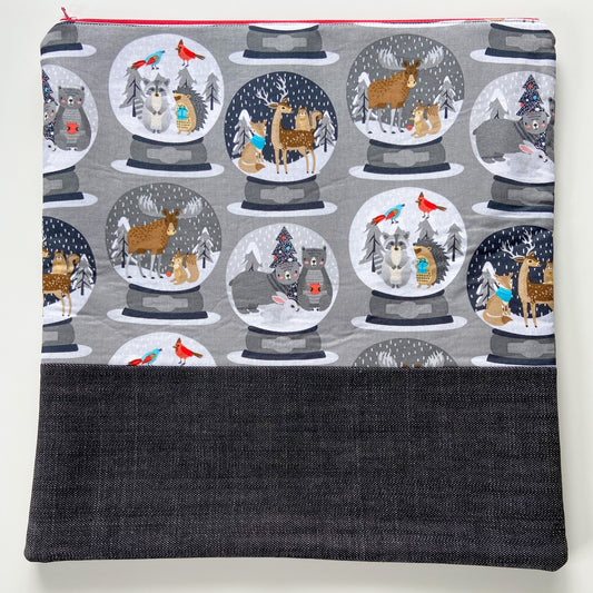 Cross Stitch Zippered Project Bag - Woodland Snow Globes