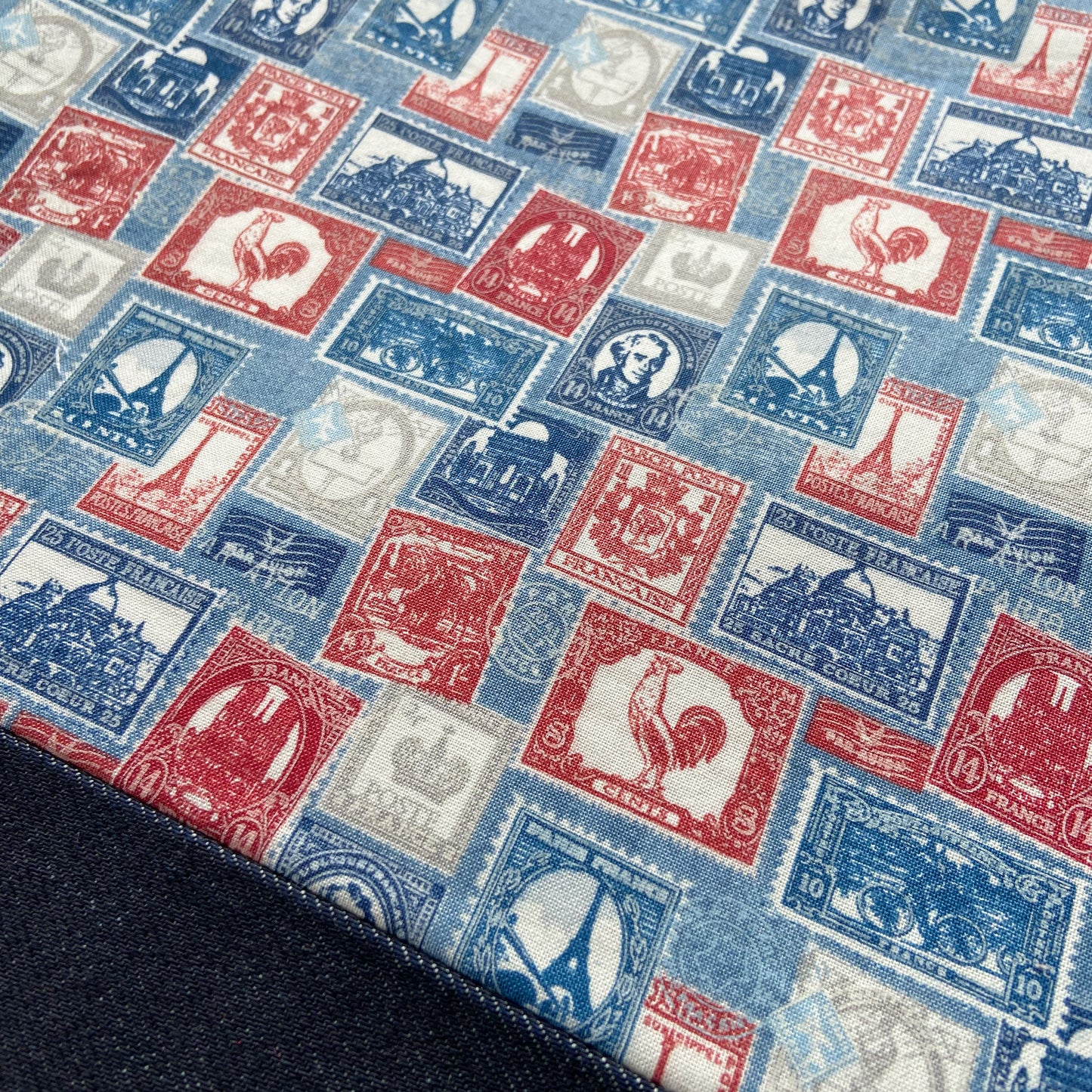 Cross Stitch Zippered Project Bag - Red/Blue Stamps from France