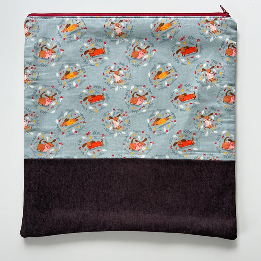 Cross Stitch Zippered Project Bag - Grey Sweater Pups