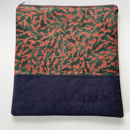 Cross Stitch Zippered Project Bag - Holly Berries with Green