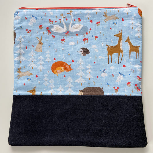 Cross Stitch Zippered Project Bag - Blue Woodland Animals