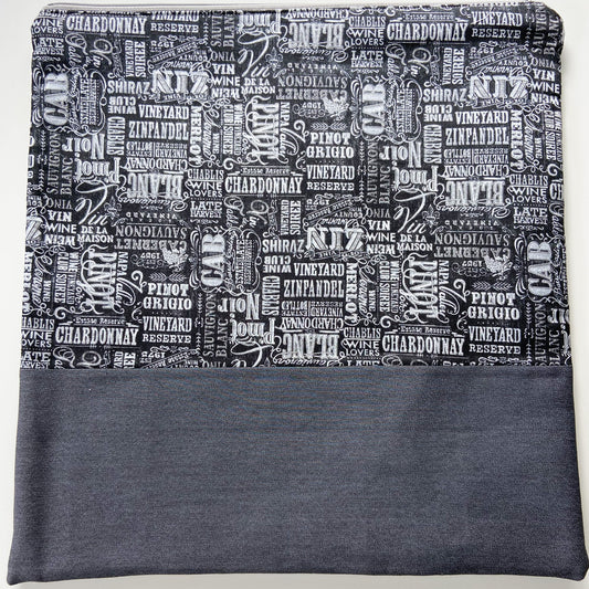 Cross Stitch Zippered Project Bag - Black with Wine Text