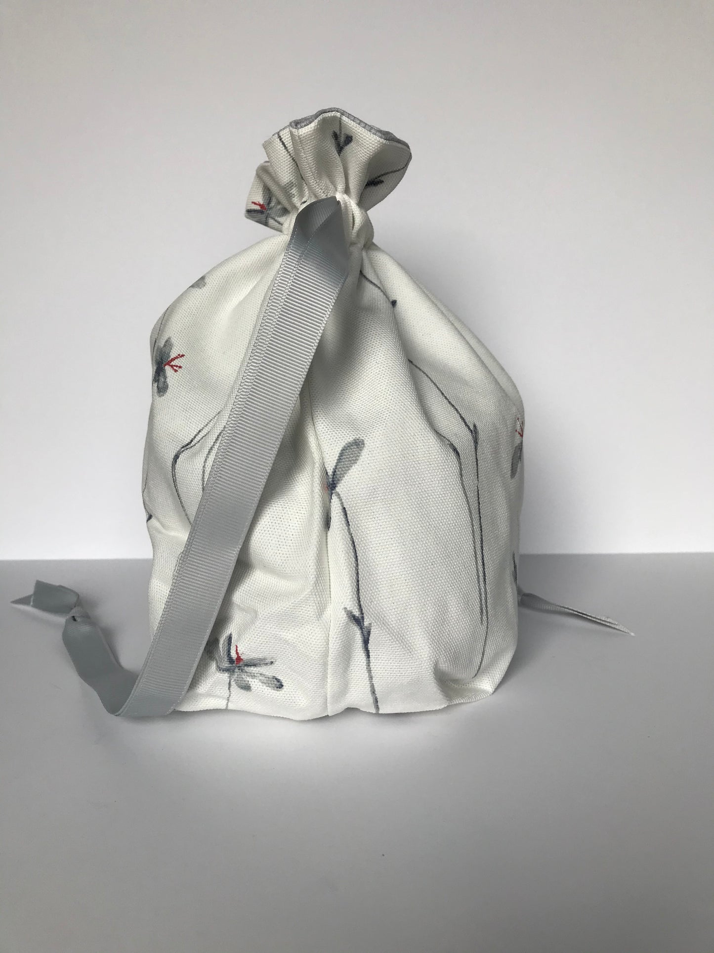 Small Drawstring Bag - White with floral design