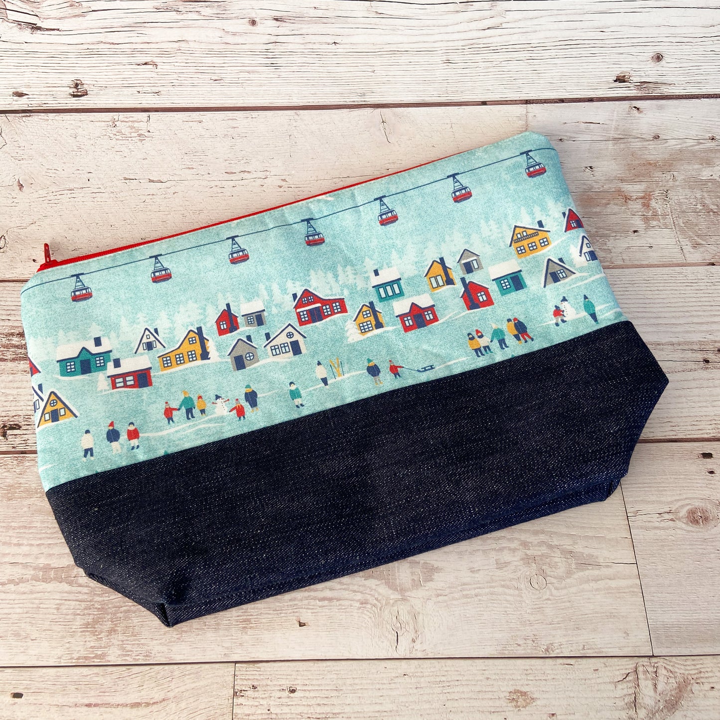 Denim - Small Zippered Project Bag - Swiss Alpine Scene