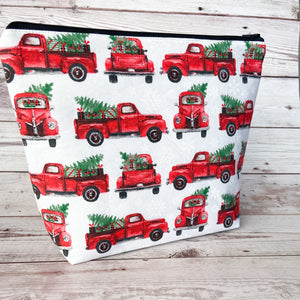 Sock Project Bag - Classic Red Truck with Trees