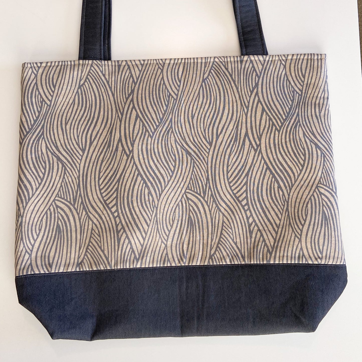 Tote Bag - Tan/Denim with Cables