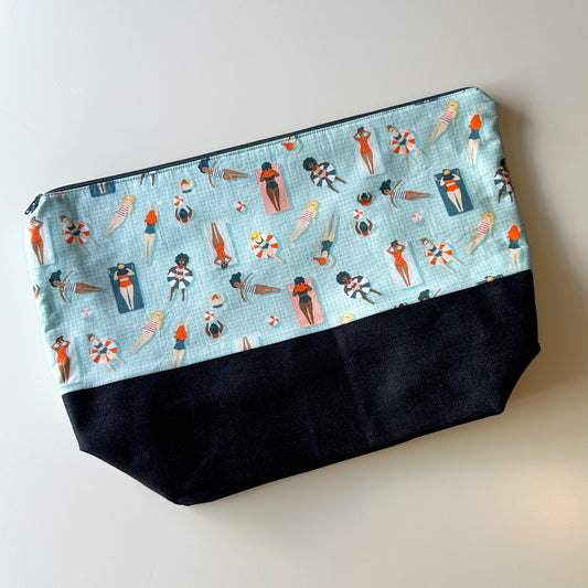 Denim - Sweater Zippered Project Bag - Blue Lounging Poolside