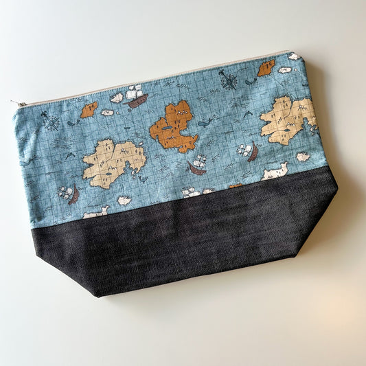 Denim - Sweater Zippered Project Bag - Antique Map