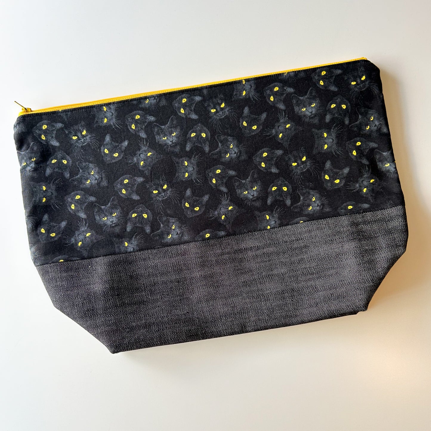 Denim - Sweater Zippered Project Bag - Black Cats