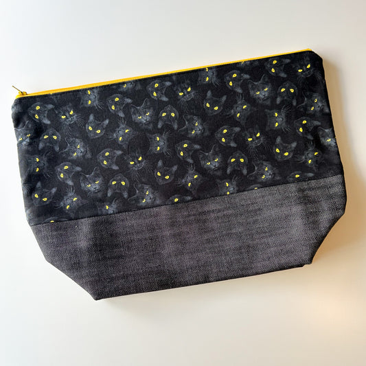 Denim - Sweater Zippered Project Bag - Black Cats