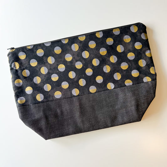 Denim - Sweater Zippered Project Bag - Black with Gold Circles