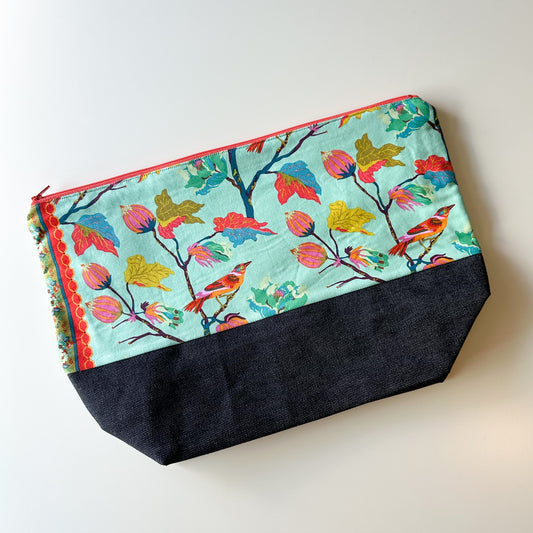 Denim - Sweater Zippered Project Bag - Birds on Branches