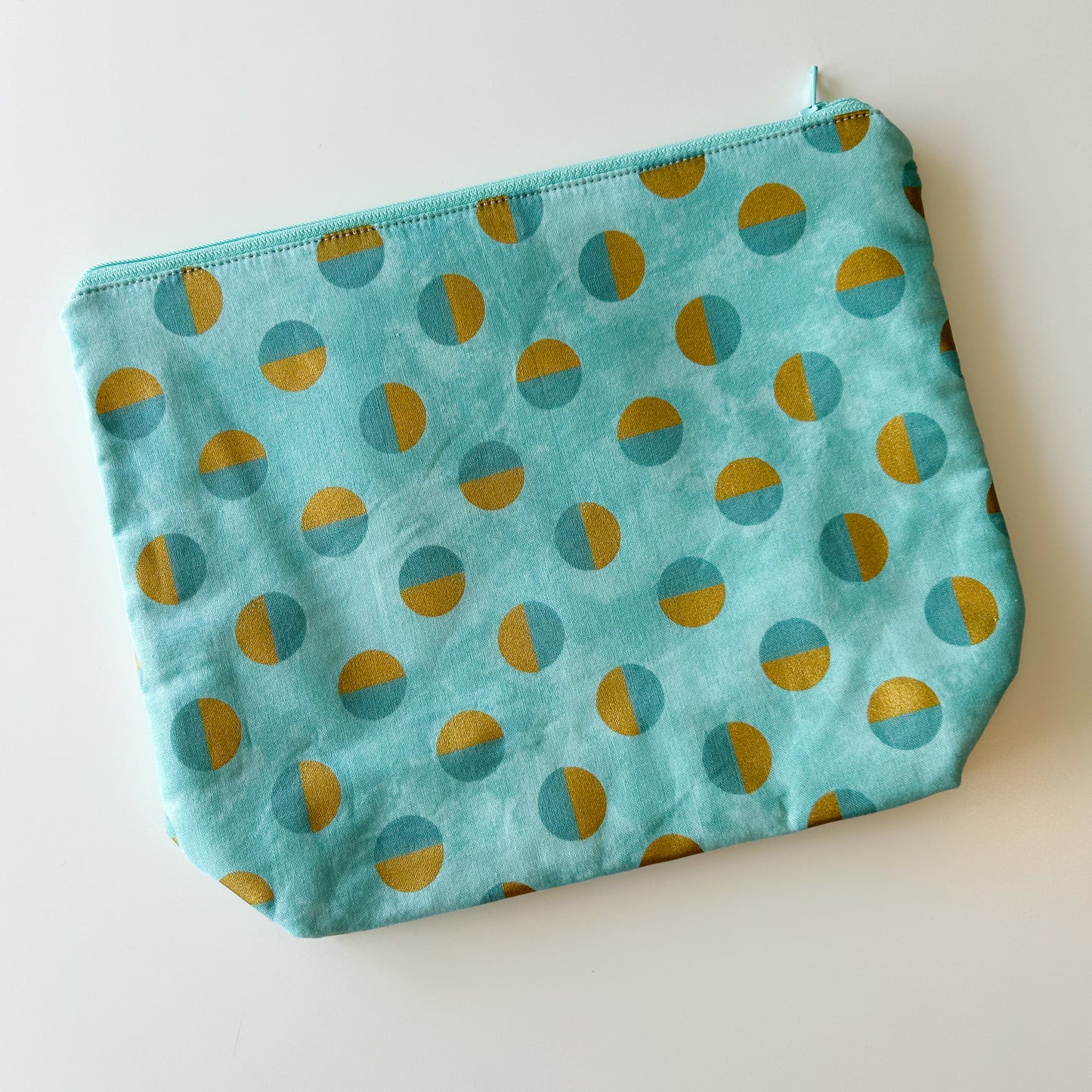 Sock Project Bag - Teal with Gold Circles