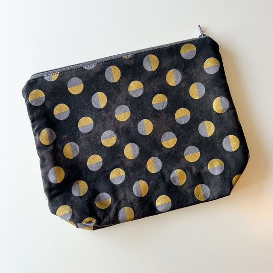 Sock Project Bag - Black with Gold Circles