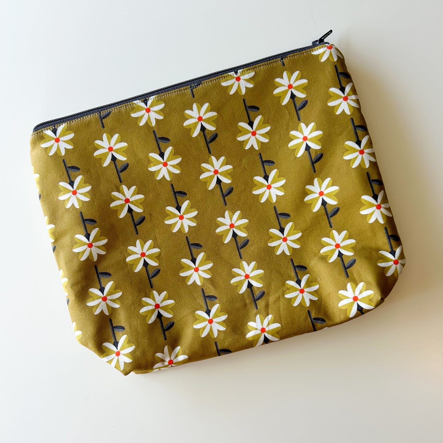 Sock Project Bag - Yellow with White Flowers