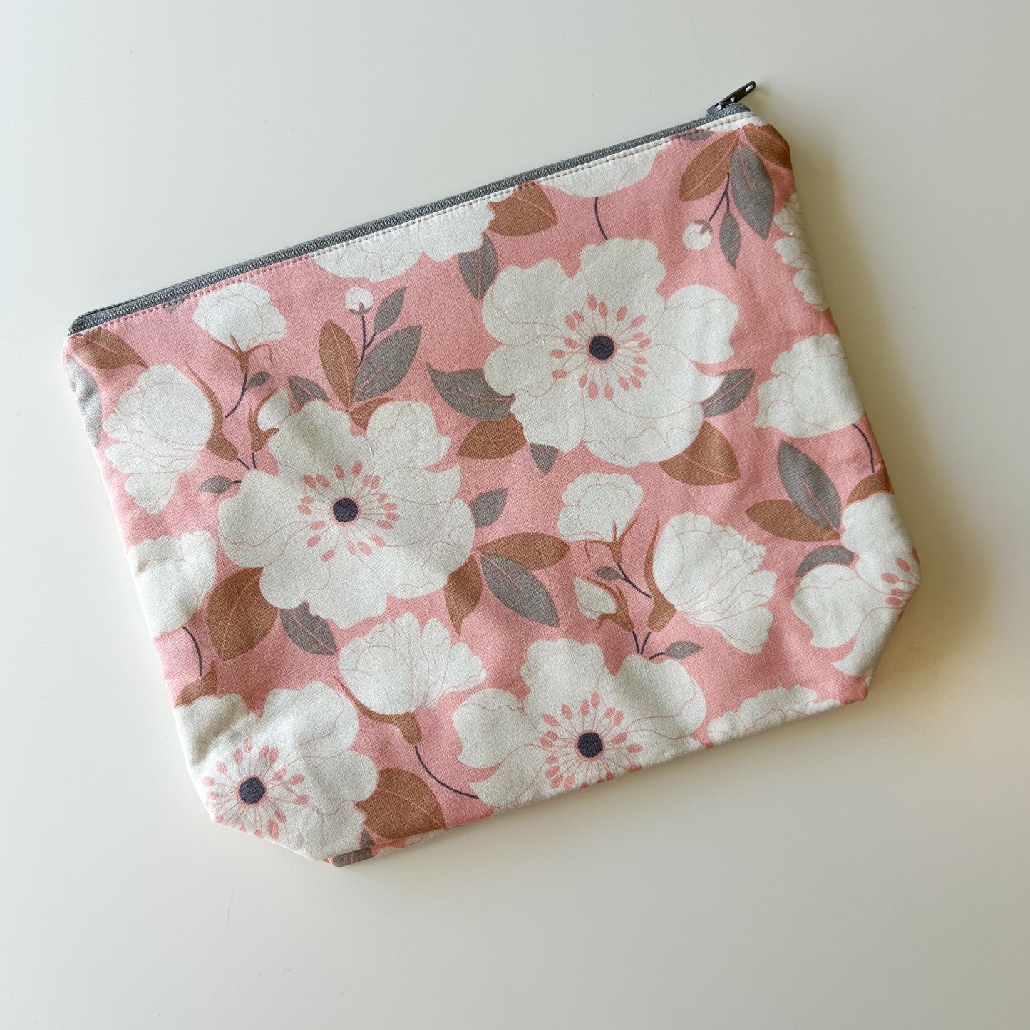 Sock Project Bag - Pink with Big White Flowers