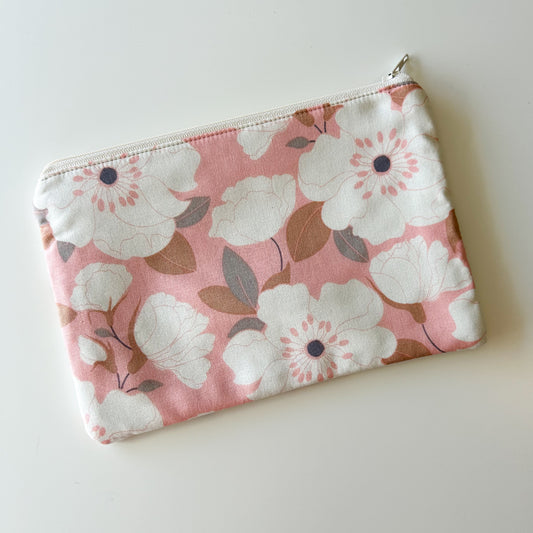 Notion Pouch - Pink with Big White Flowers