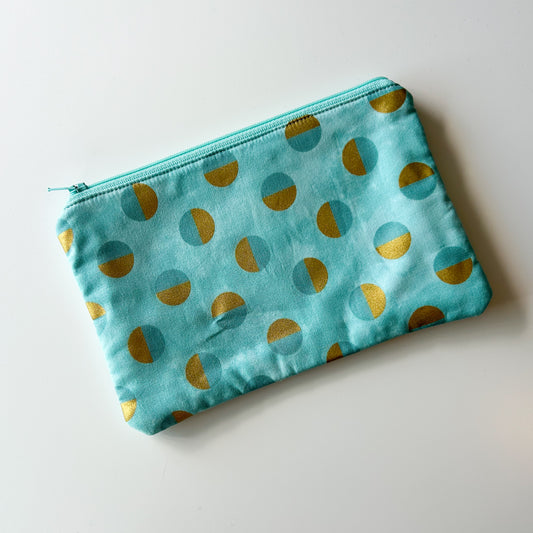 Notion Pouch - Turquoise with Gold Circles