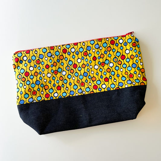 Denim - Small Zippered Project Bag - Indigenous Art Print Yellow