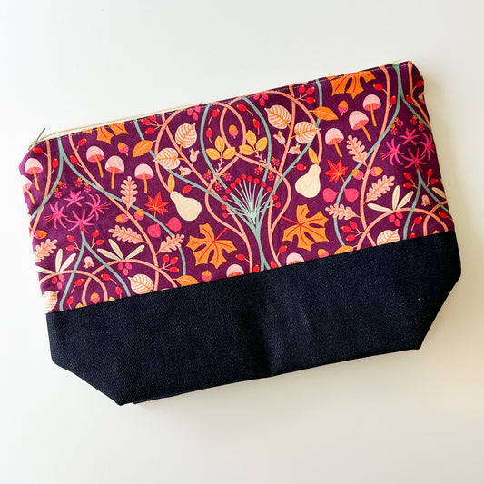 Denim - Small Zippered Project Bag - Forest Flora