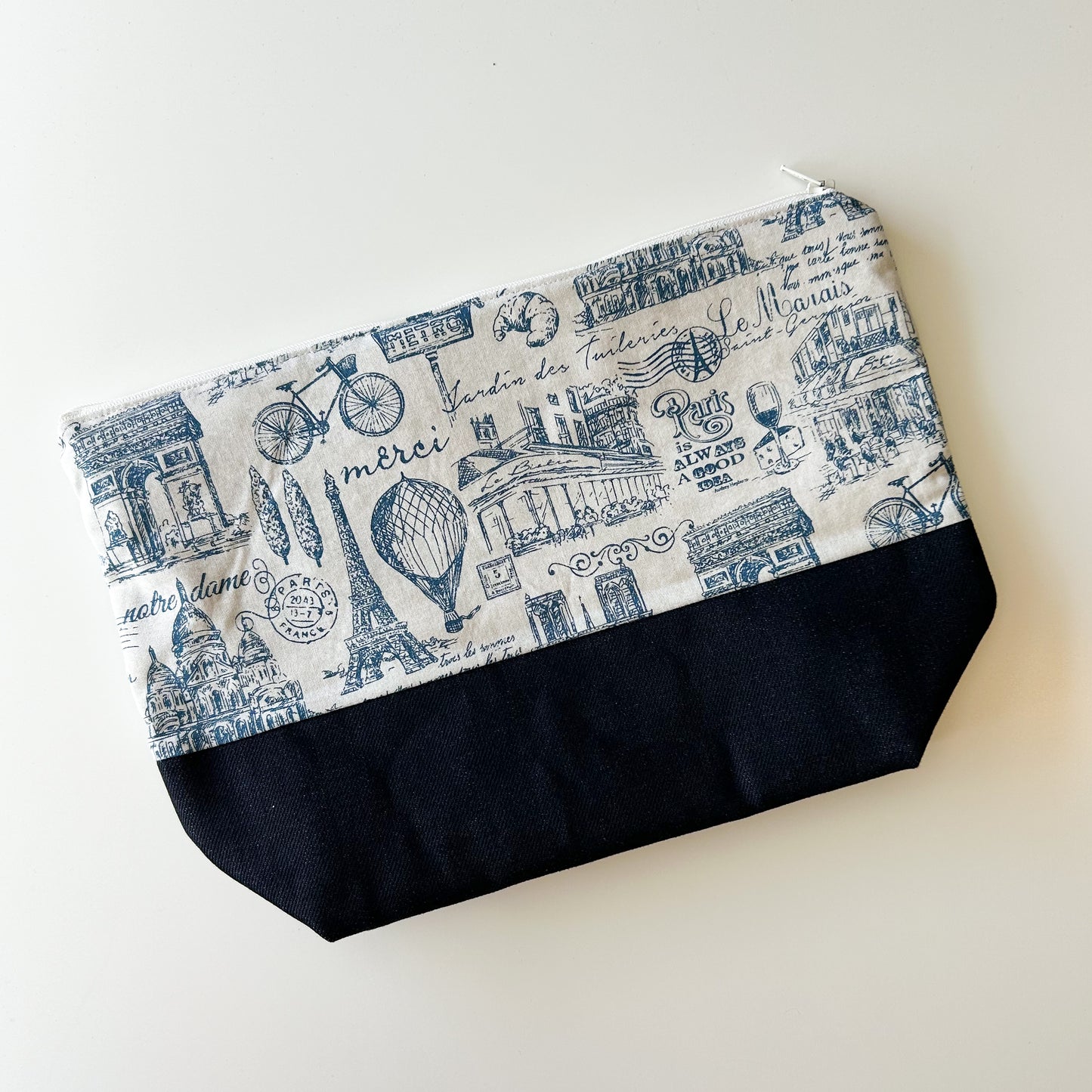 Denim - Small Zippered Project Bag - Paris City Toile