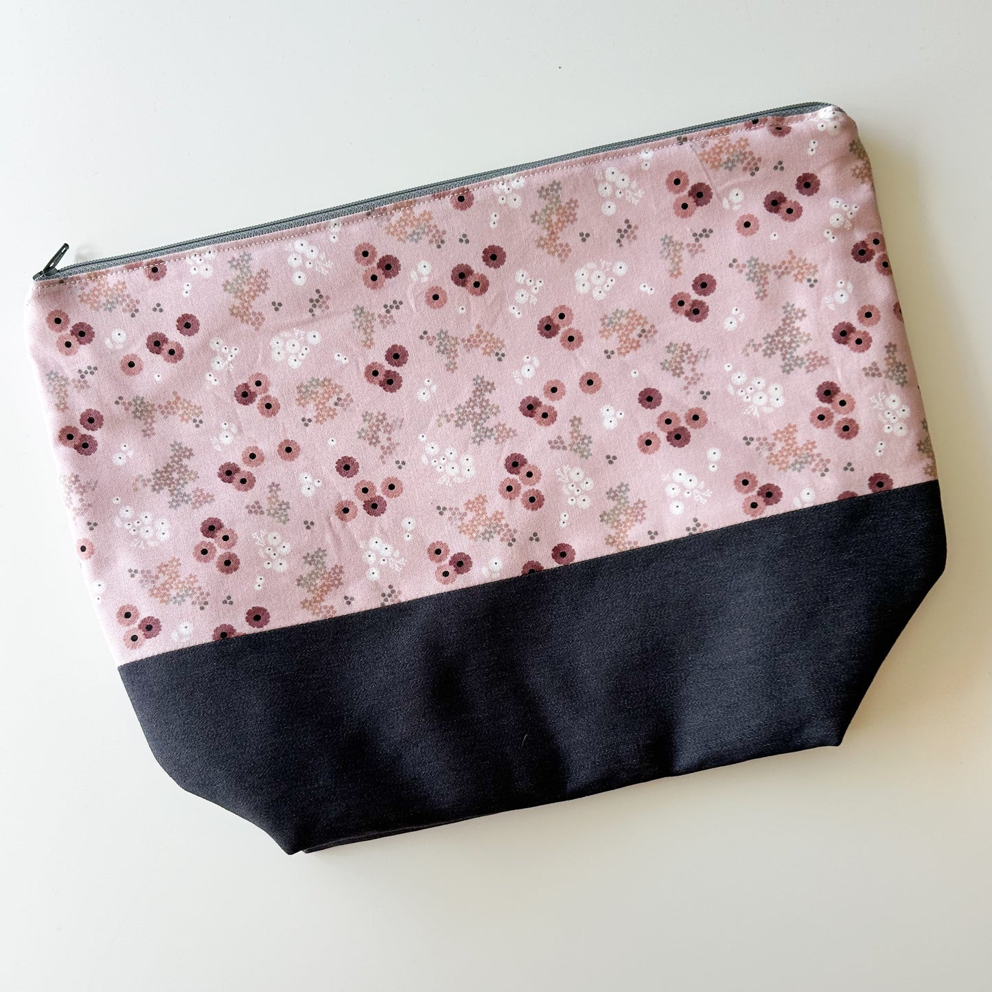 Denim - Shawl Zippered Project Bag - Pink & White Flowers