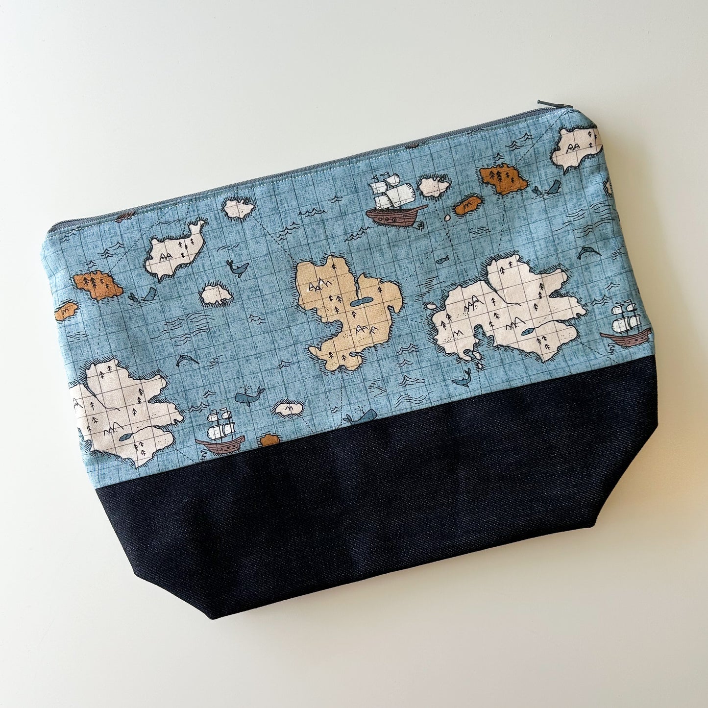 Denim - Shawl Zippered Project Bag - Antique Maps