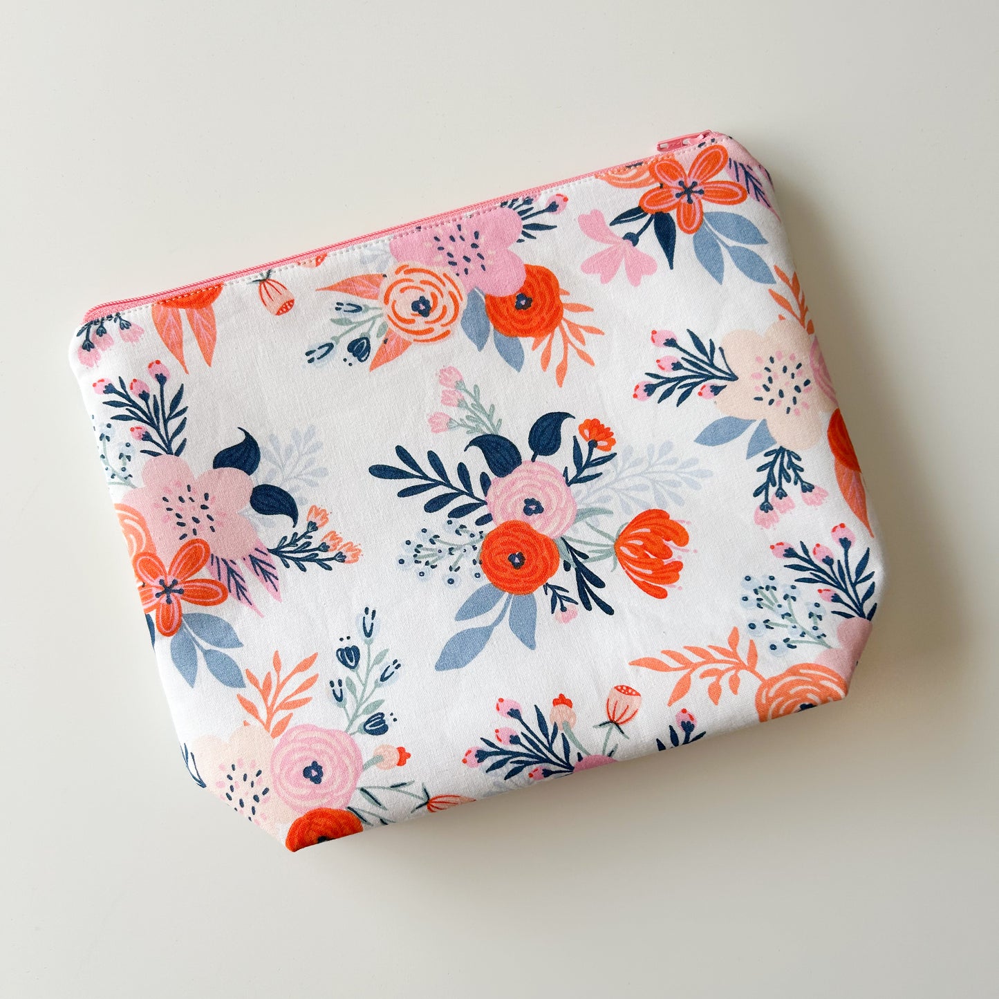 Sock Project Bag -  Orange and Pink Floral Print