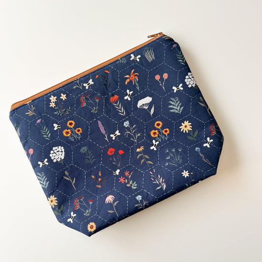 Sock Project Bag -  Navy Bee Garden