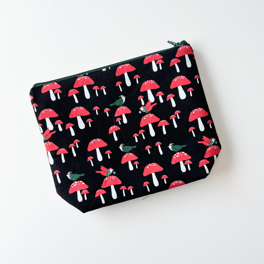 Sock Project Bag -  Red Mushrooms and Birds at Night