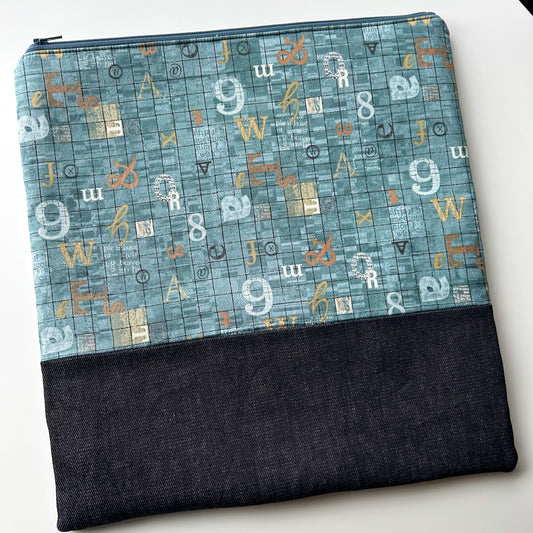 Cross Stitch Zippered Project Bag - Blue Letters & Numbers Typeface