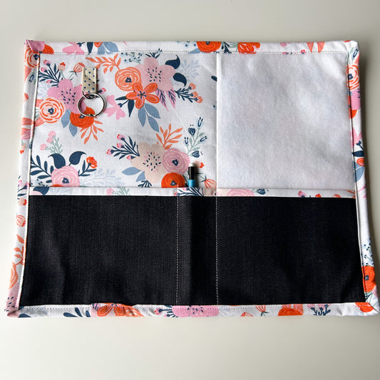 Cross Stitch Retreat Mat - White with Orange/Pink Flowers