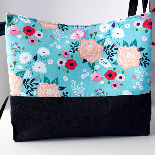 Floral Turquoise - Project Bag/Craft Organizer Bucket