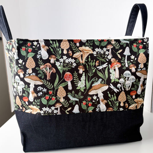 Mushrooms w/ Black Background - Project Bag/Craft Organizer Bucket