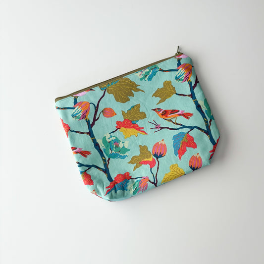Sock Project Bag - Birds on Branches w/ Teal