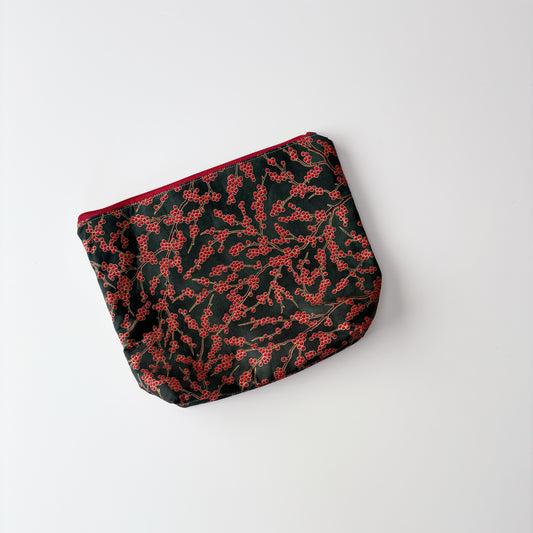 Sock Project Bag - Red Berries on Green