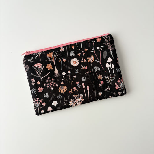 Notion Pouch - Black w/ Pink Flowers